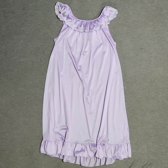 Vintage Ruffle Satin Floral Embroidered Lingerie Chemise Nightgown Slip Dress - Picture 3 of 10